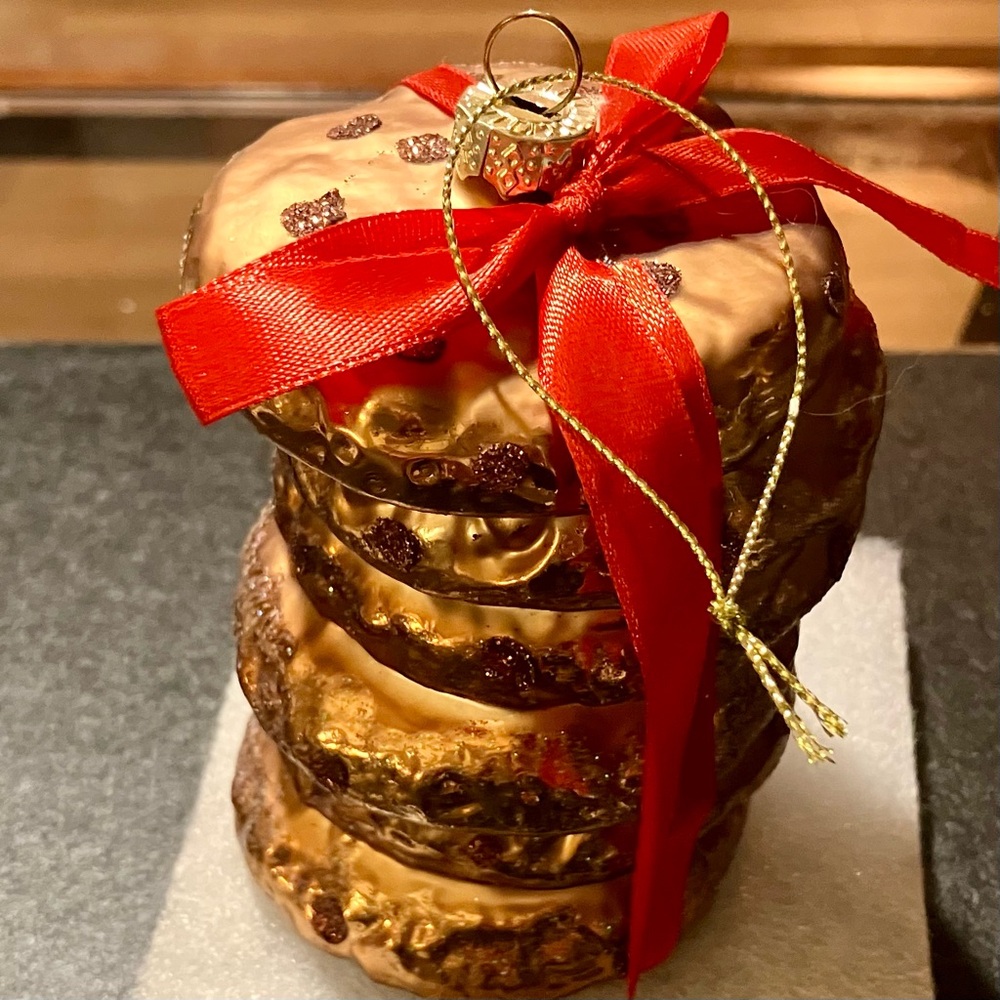 Festive Six Stacked Chocolate Chip Cookie Ornament with Red Bow